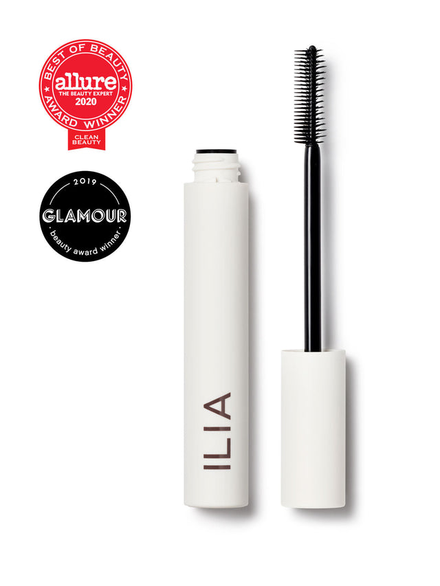 Black Mascara Brush with ILIA container and two award winning seals from allure and glamour magazine. One full size mascara. 